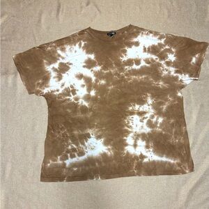Fashion Nova Brown White tie dye T-shirt with hole design Women’s Size Large